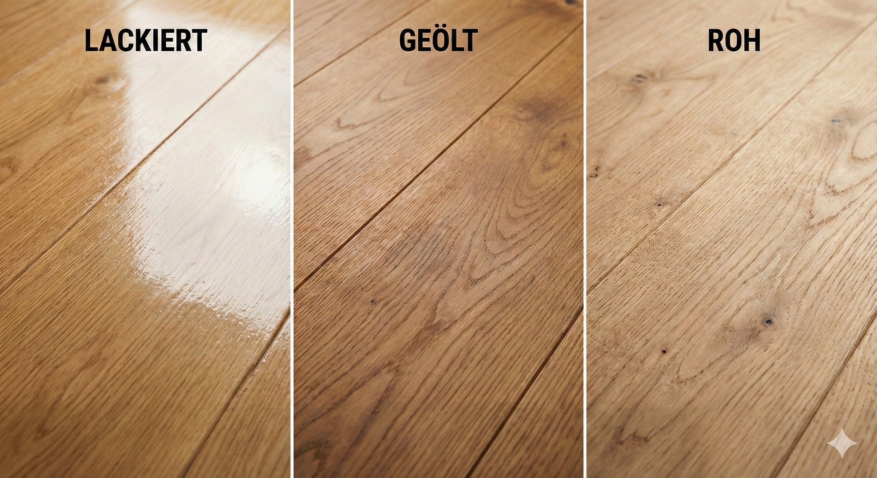 Parkettvergleich: geölt, lakiert, roh