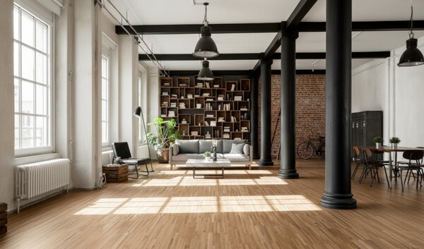 Industrieparkett-in-einem-Loft-verlegt