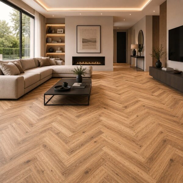 Fischgrät Vinylboden Flores 448 Eiche braun Klicksystem inkl. Trittschalldämmung 5,5mm SPC TAMI
